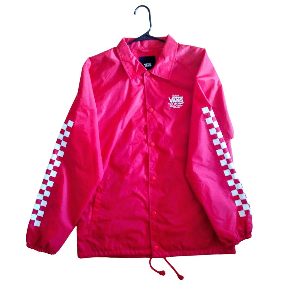 Vans Red Checkerboard Windbreaker L - Custom Classics Lightweight Hooded Jacket
